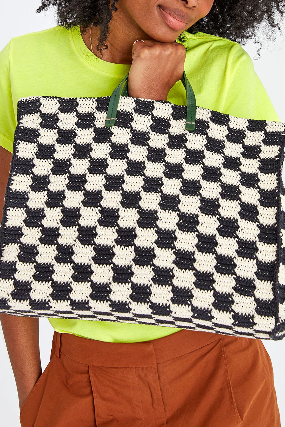 Summer Simple Tote in Black and Cream Crochet Checkers