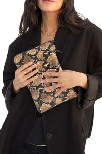 Flat Clutch with Tabs in Tan Desert Snake