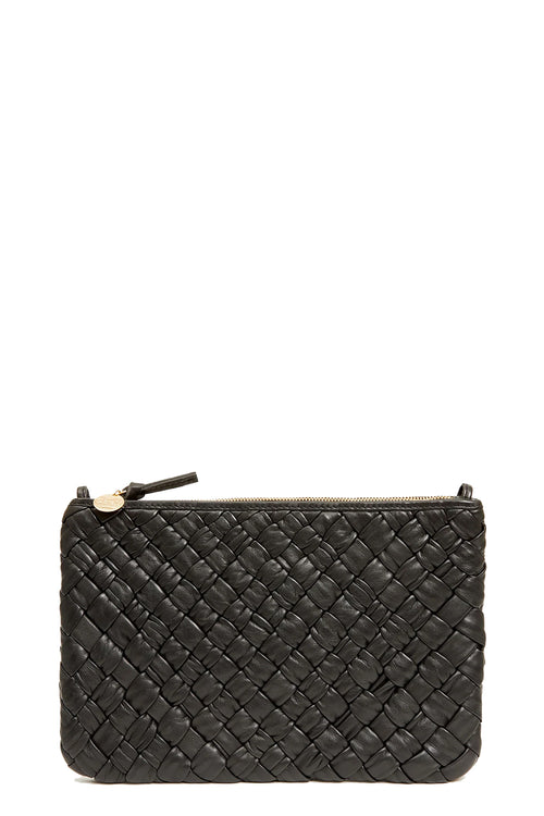 Flat Clutch with Tabs in Black Puffy Woven