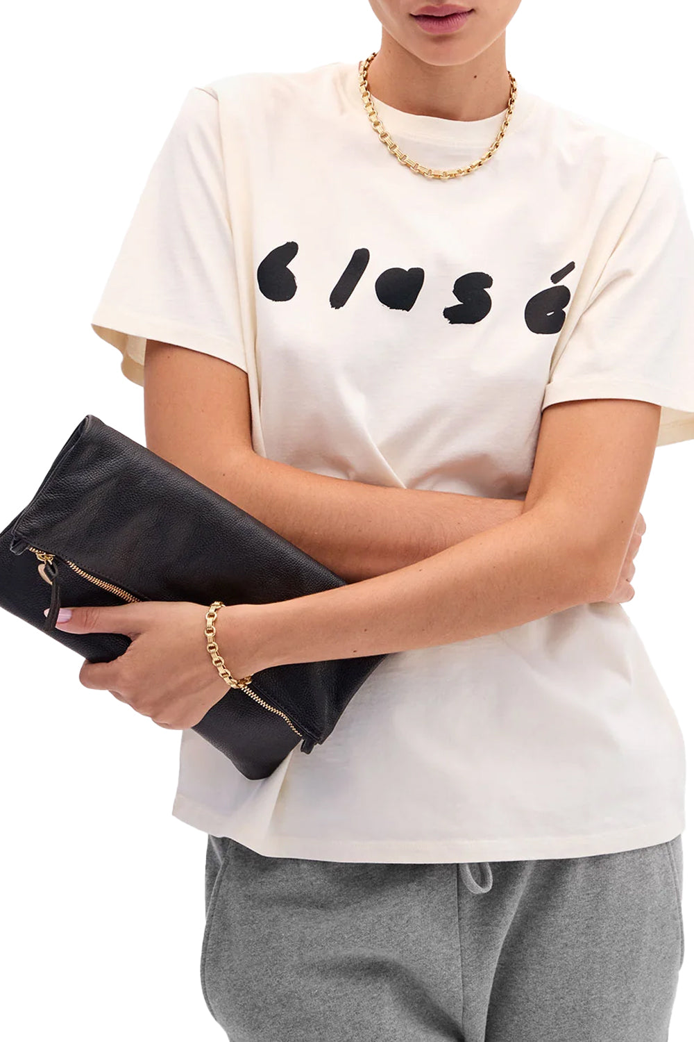 Foldover Clutch with Tabs in Black Petit Caviar