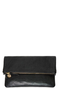 Foldover Clutch with Tabs in Black Petit Caviar