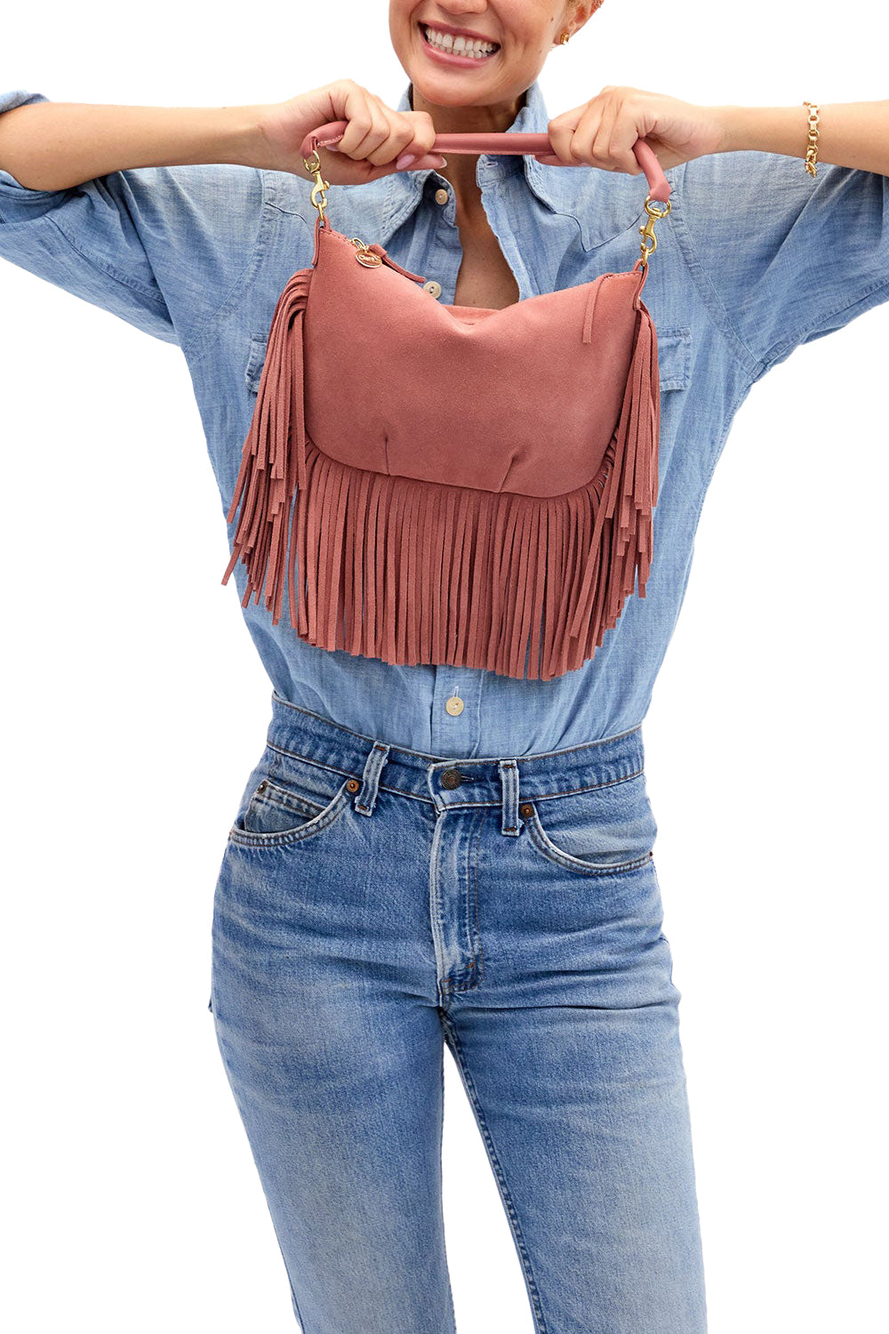 Petit Moyen in Rose Clay Suede Fringe