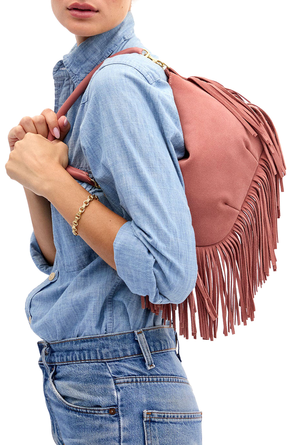 Petit Moyen in Rose Clay Suede Fringe
