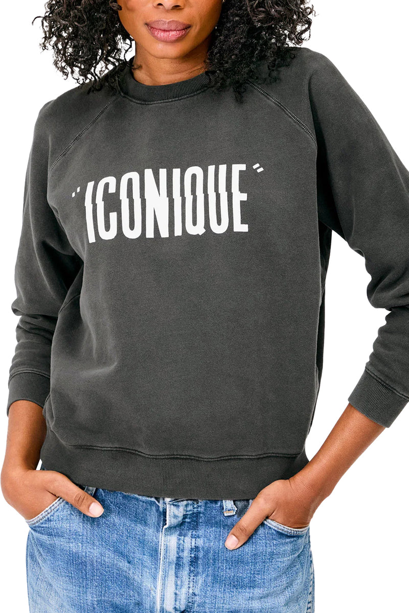 Sweatshirt in Faded Black with Cream Iconique