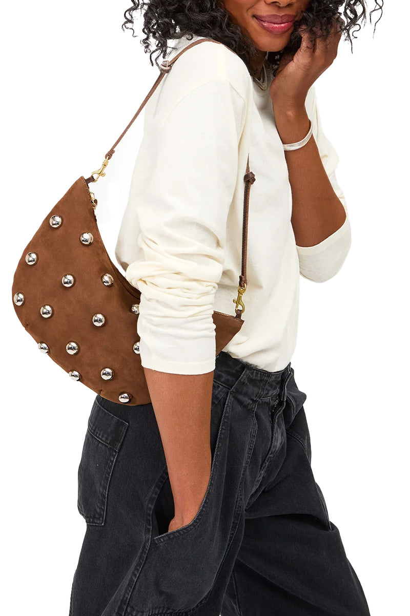 Lune Shoulder Bag in Choco Bar w/ Studs