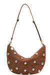 Lune Shoulder Bag in Choco Bar w/ Studs