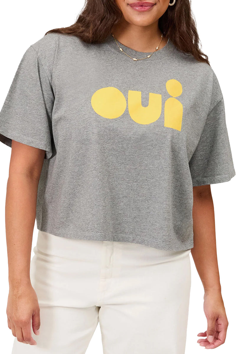 Le Carre Tee in Grey Melange w/ Snapdragon Cut Out Oui