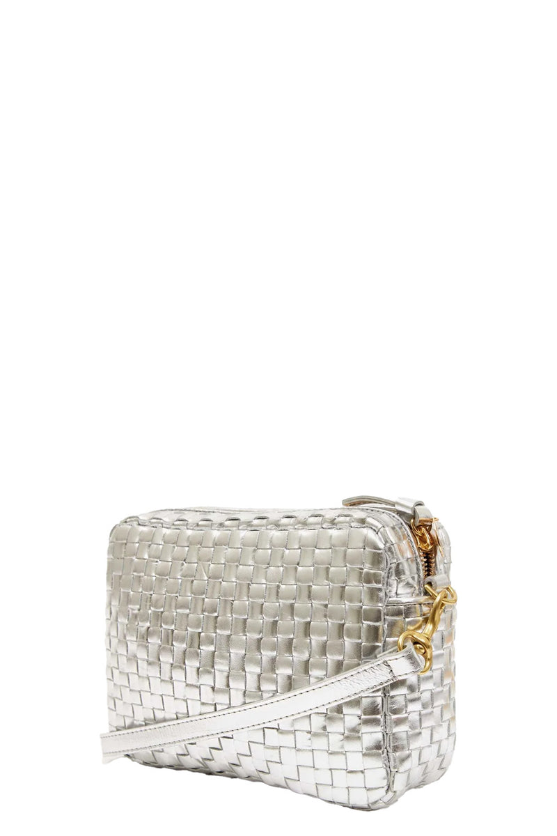 Midi Sac in Silver Specchio Woven Checker