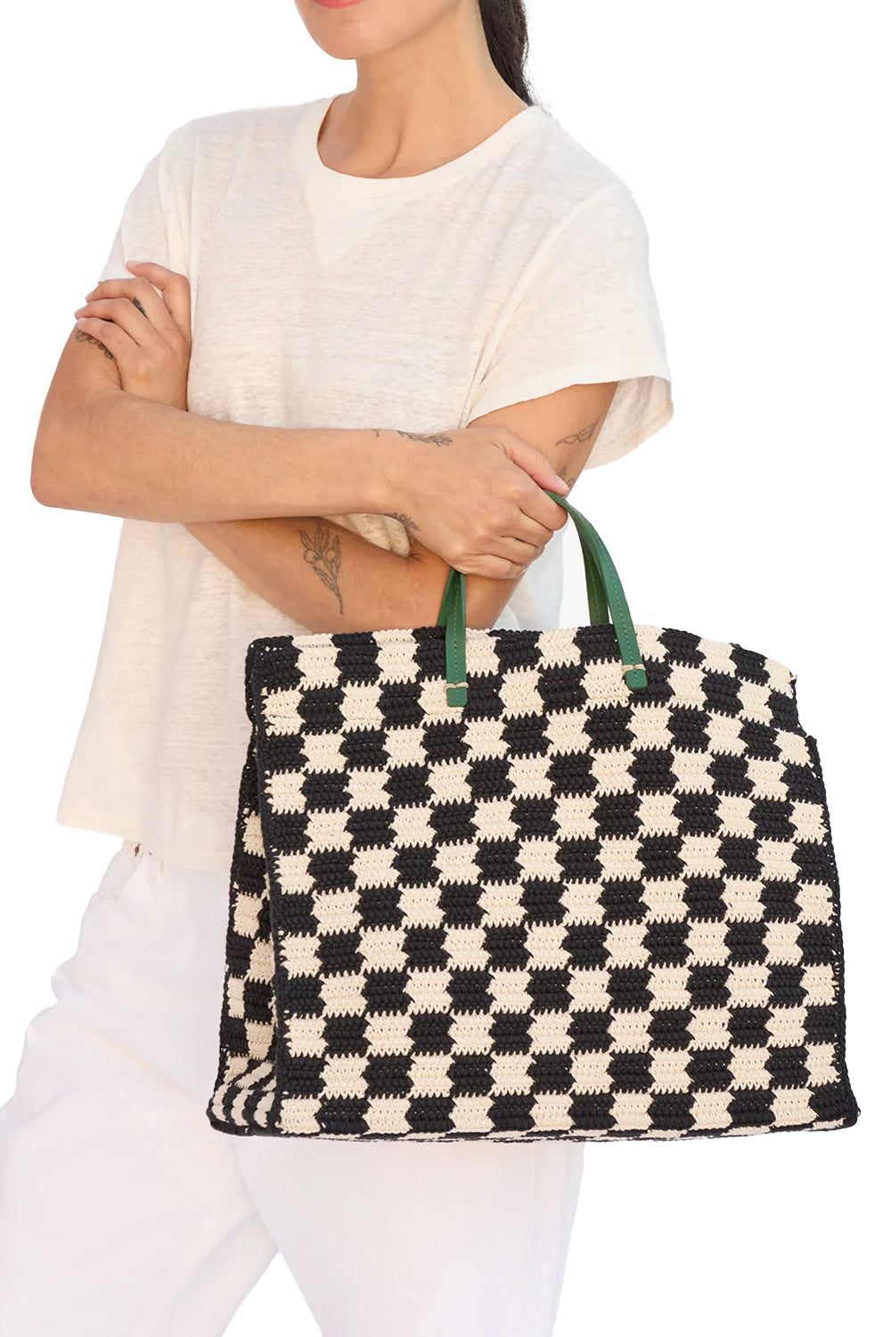 Summer Simple Tote in Black and Cream Crochet Checkers