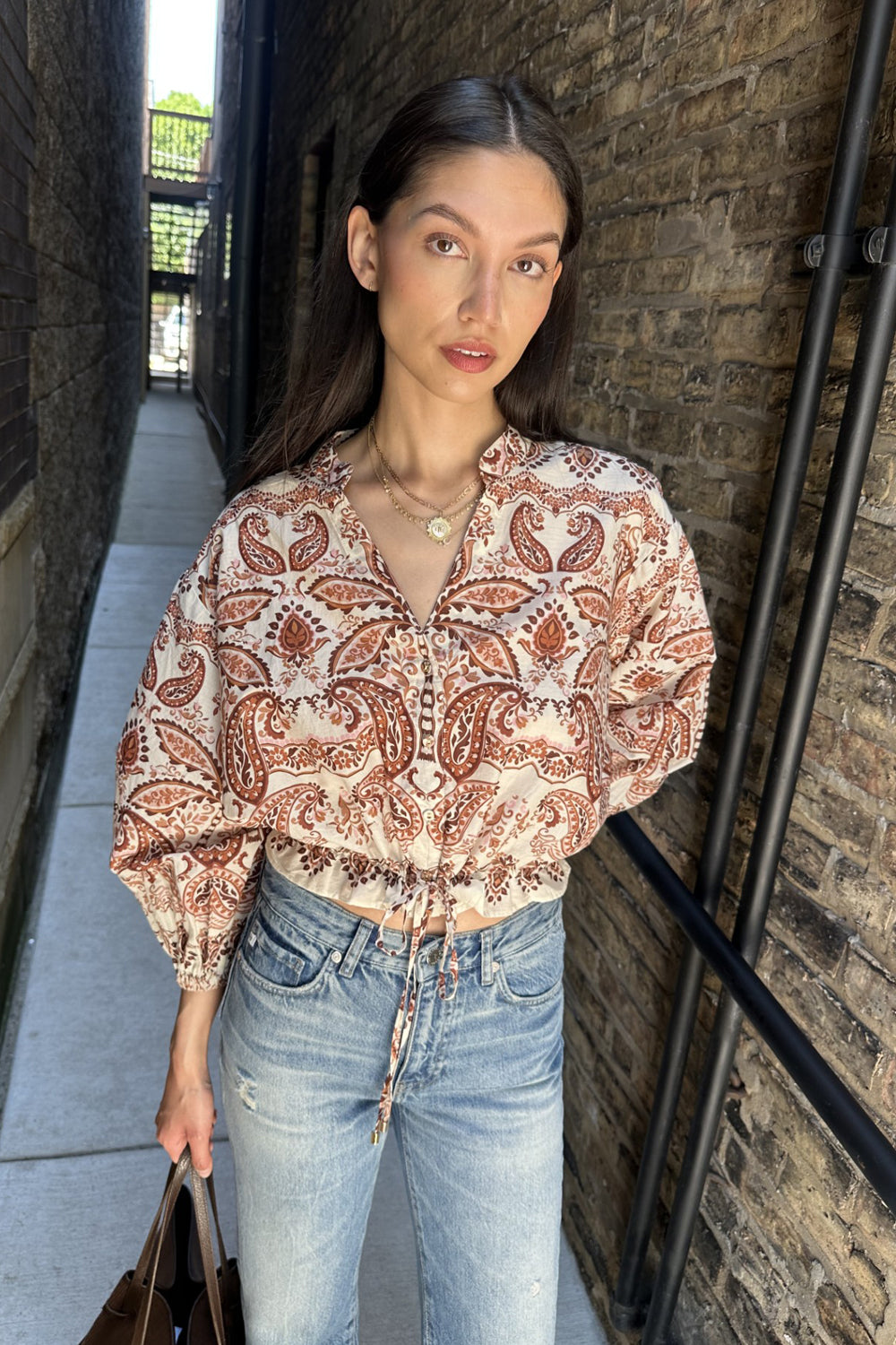 Perrin Top in Palm Paisley Ivory