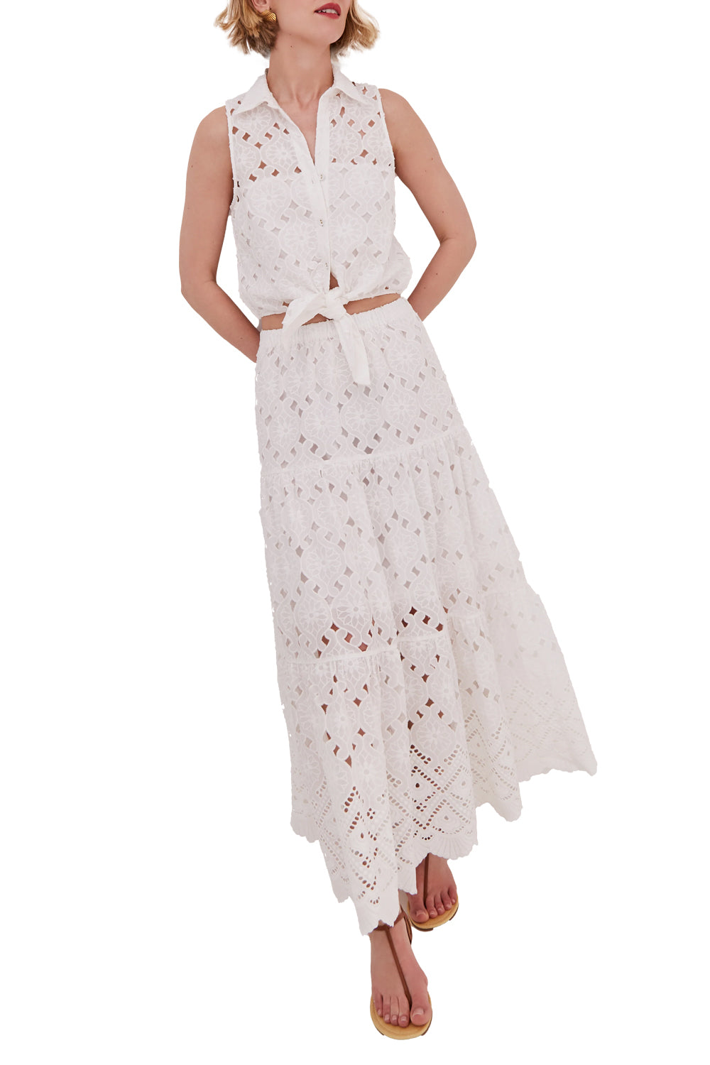 Melanie Skirt in Trellis Eyelet White