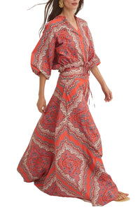 Perrin Top in Paisley Scarf Coral