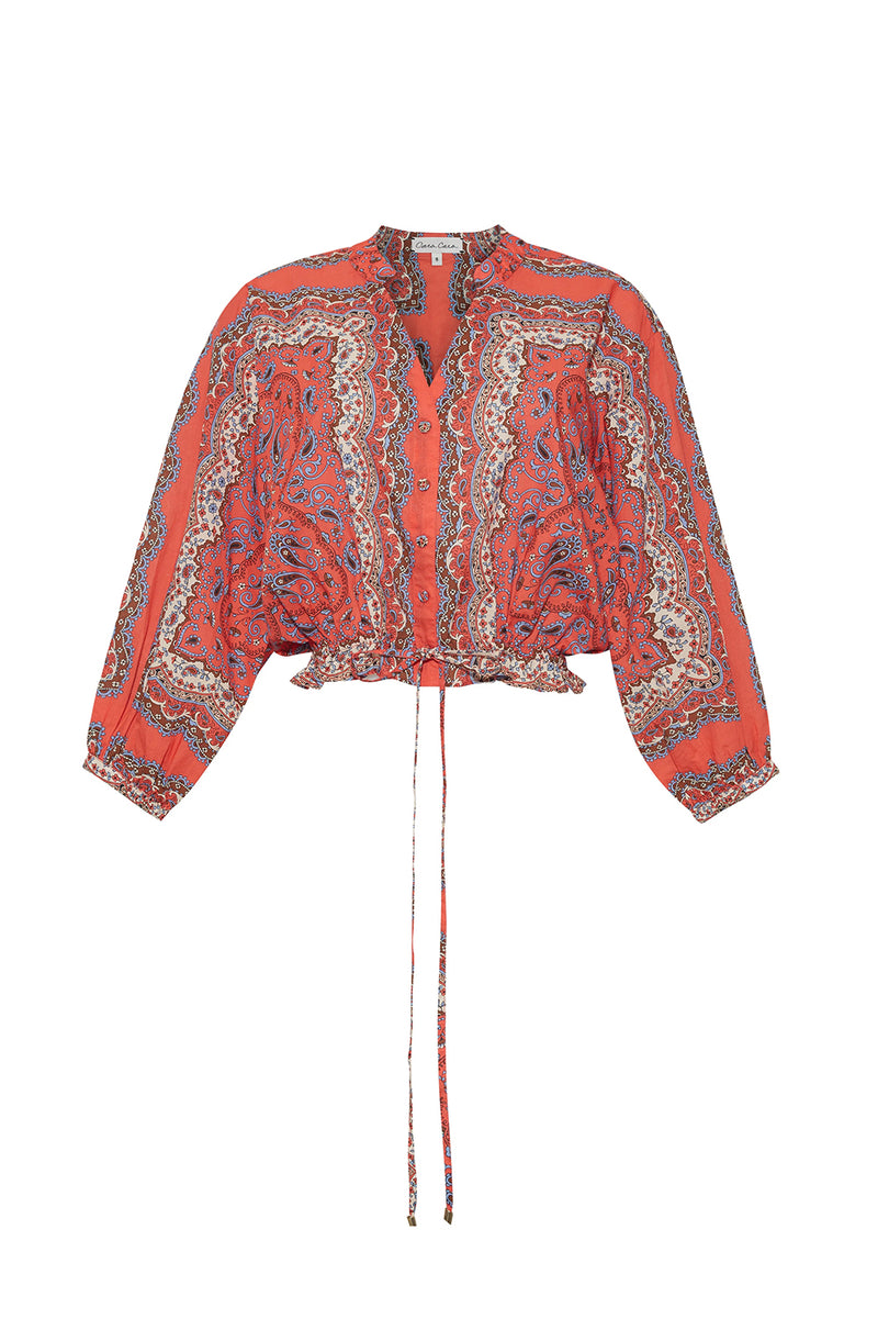Perrin Top in Paisley Scarf Coral