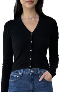 Fitted High V Cardigan in Black