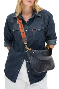 Adjustable Crossbody Strap in Tan Navy Ciao with Bright Poppy Double Stripe