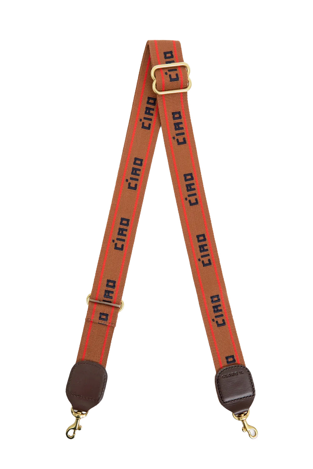 Adjustable Crossbody Strap in Tan Navy Ciao with Bright Poppy Double Stripe