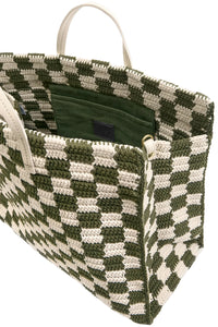 Summer Simple Tote in Olive and Cream Crochet Checkers