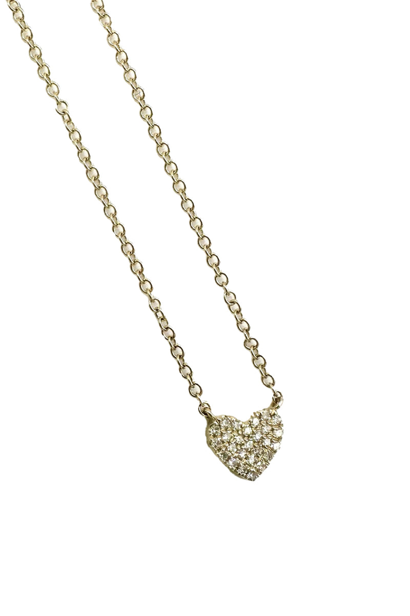 14K Yellow Gold Pave Diamond Heart Necklace