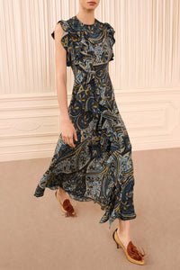 Ameline Sleeveless Silk Dress in Prussian