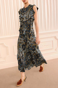 Ameline Sleeveless Silk Dress in Prussian