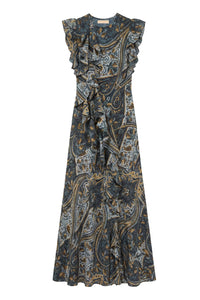 Ameline Sleeveless Silk Dress in Prussian