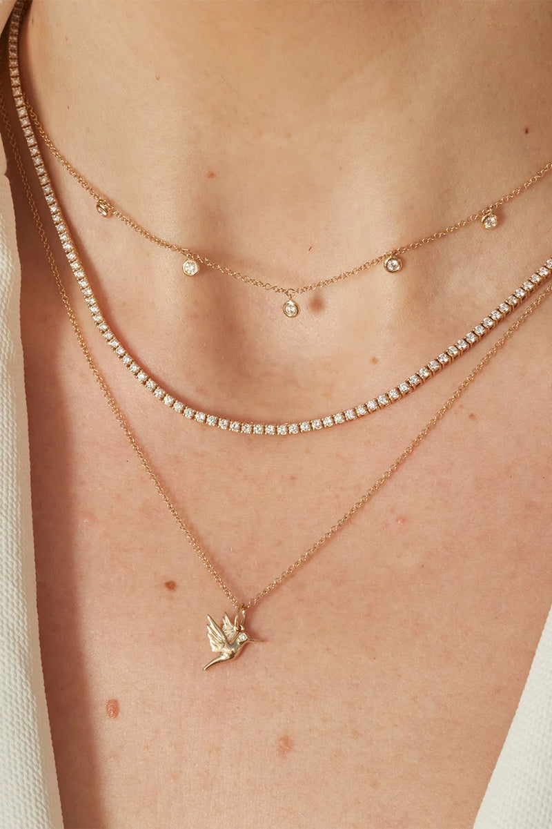 Gold Hummingbird Necklace in 14k Yellow Gold