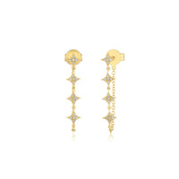 Multi Diamond Sparkle Chain Stud Earring in 14k Yellow Gold