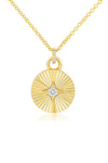 Gold & Diamond Fluted Disc Necklace in 14k Yellow Gold