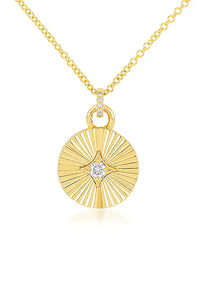 Gold & Diamond Fluted Disc Necklace in 14k Yellow Gold