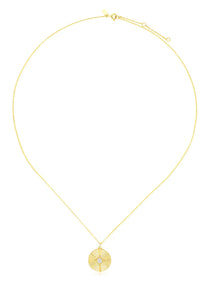 Gold & Diamond Fluted Disc Necklace in 14k Yellow Gold
