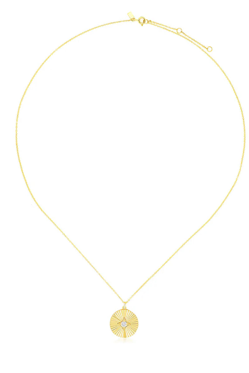 Gold & Diamond Fluted Disc Necklace in 14k Yellow Gold