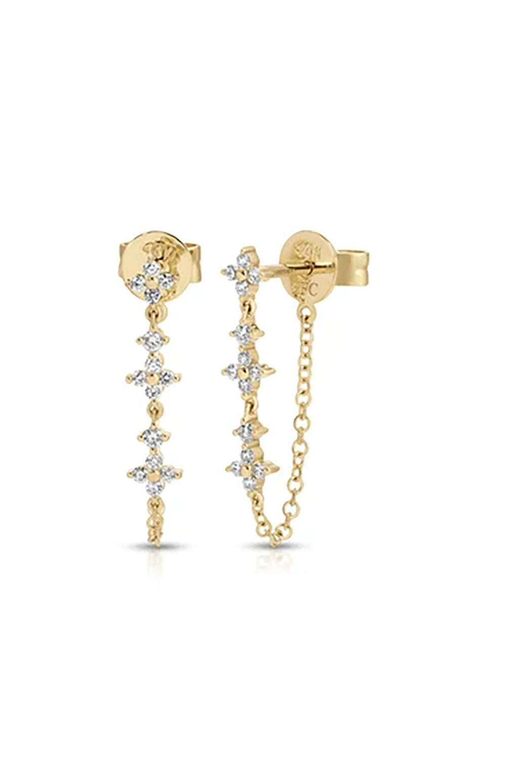 Diamond Fleur Chain Stud Earring in 14k Yellow Gold