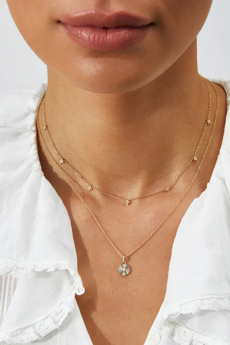 Gold & Diamond Fluted Disc Necklace in 14k Yellow Gold