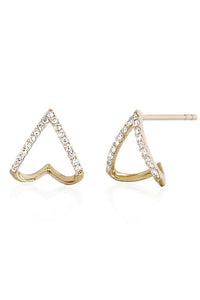 Diamond Chevron Huggie Earrings in 14k Yellow Gold