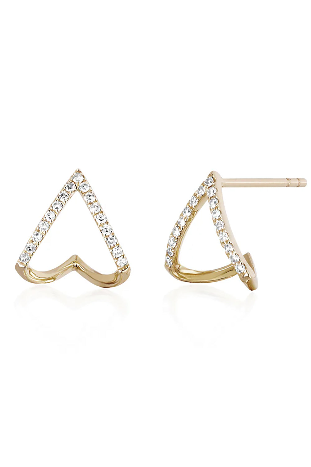 Diamond Chevron Huggie Earrings in 14k Yellow Gold