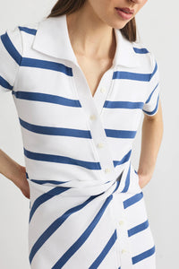 Short Sleeve Ellicot Dress in White French Blue Wide Stripe
