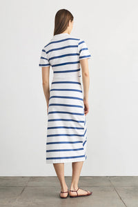 Short Sleeve Ellicot Dress in White French Blue Wide Stripe