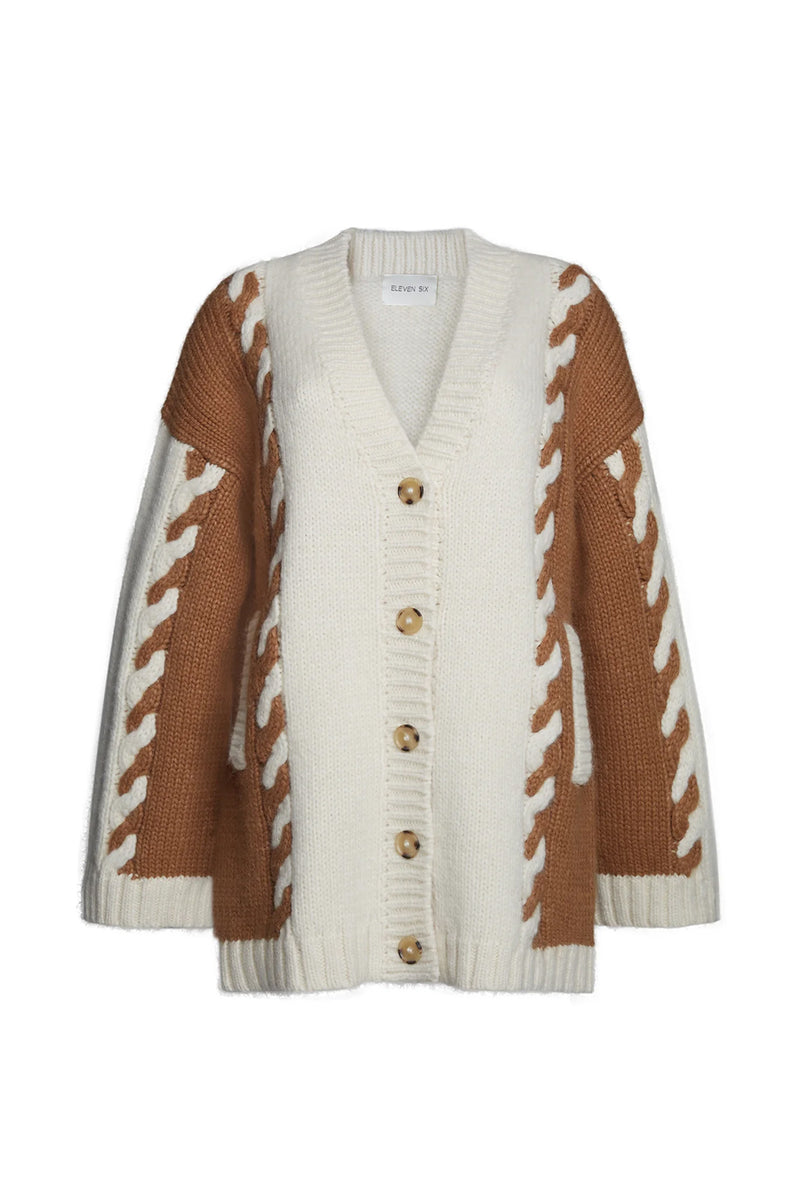 Zoe Cardigan in Ivory Camel