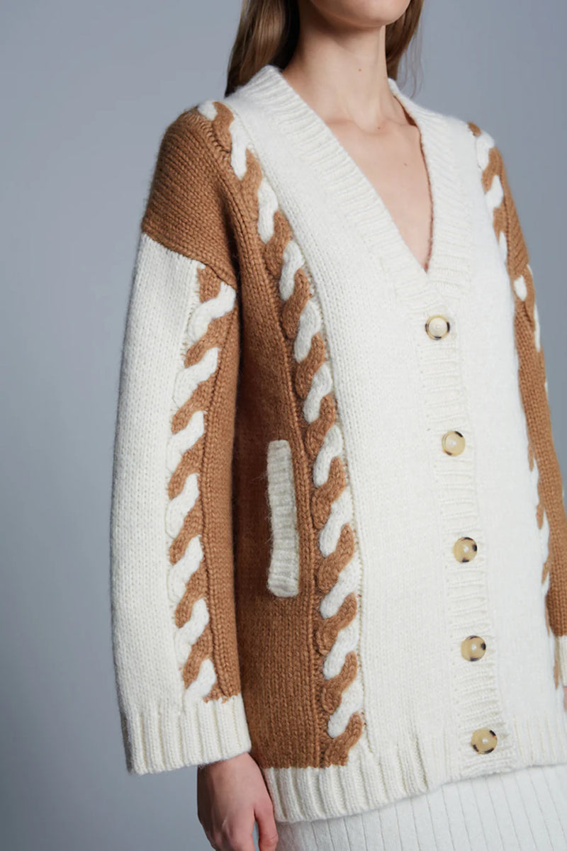 Zoe Cardigan in Ivory Camel