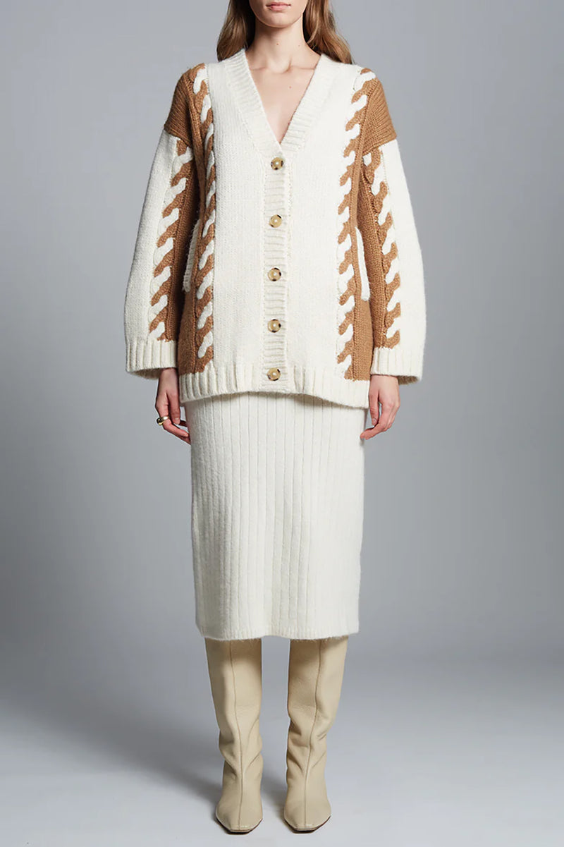Zoe Cardigan in Ivory Camel