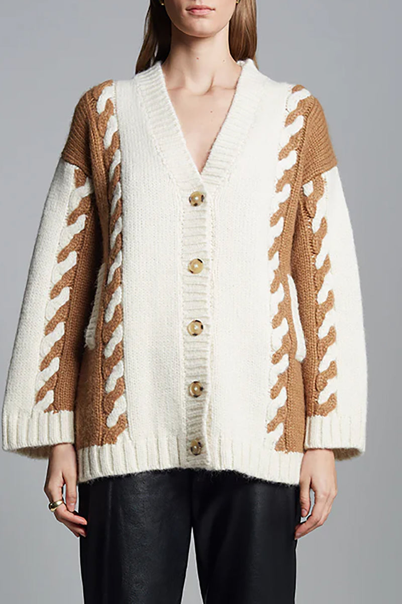 Zoe Cardigan in Ivory Camel