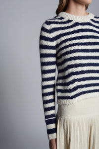 Ava Stripe Sweater in Ivory Navy