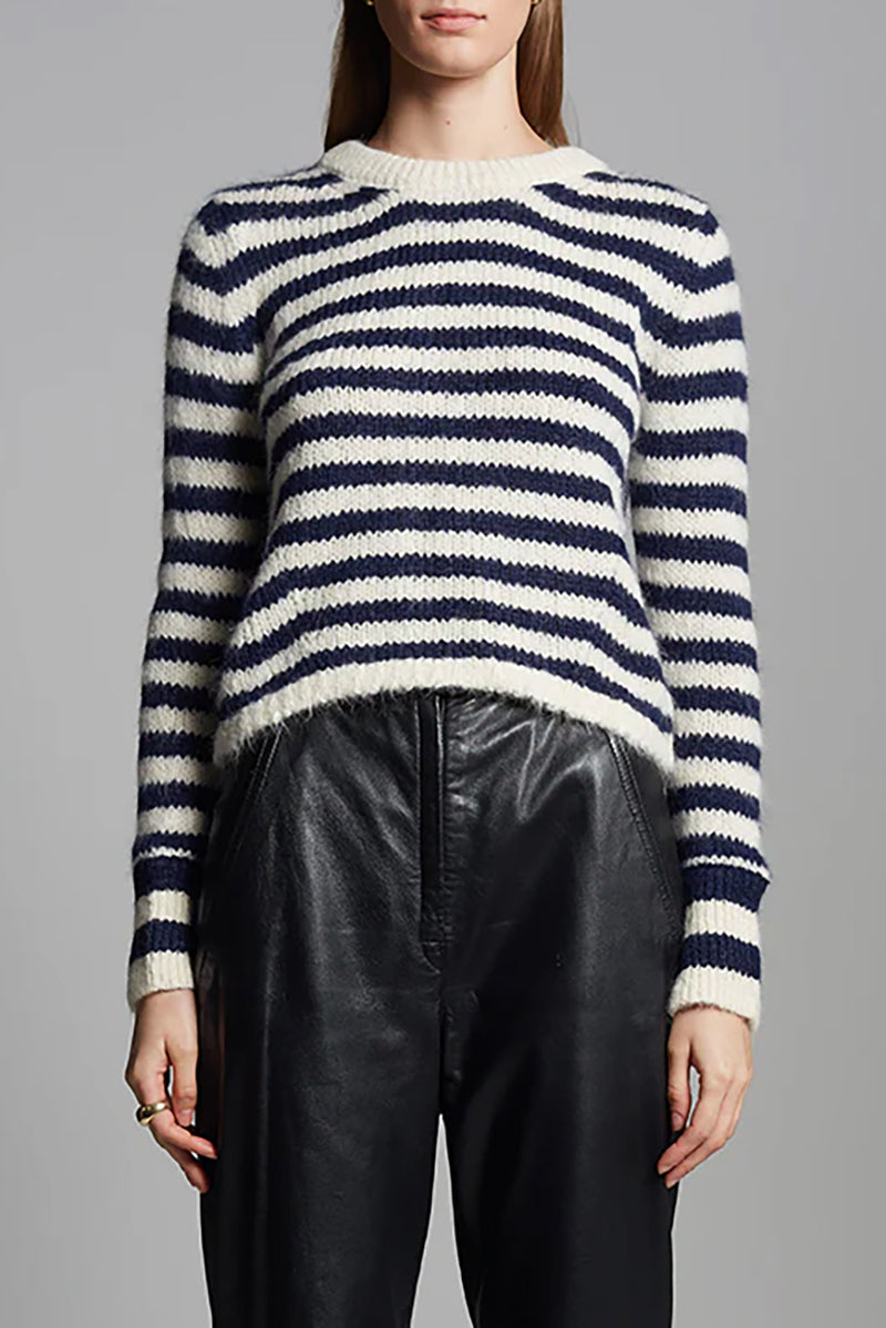 Ava Stripe Sweater in Ivory Navy