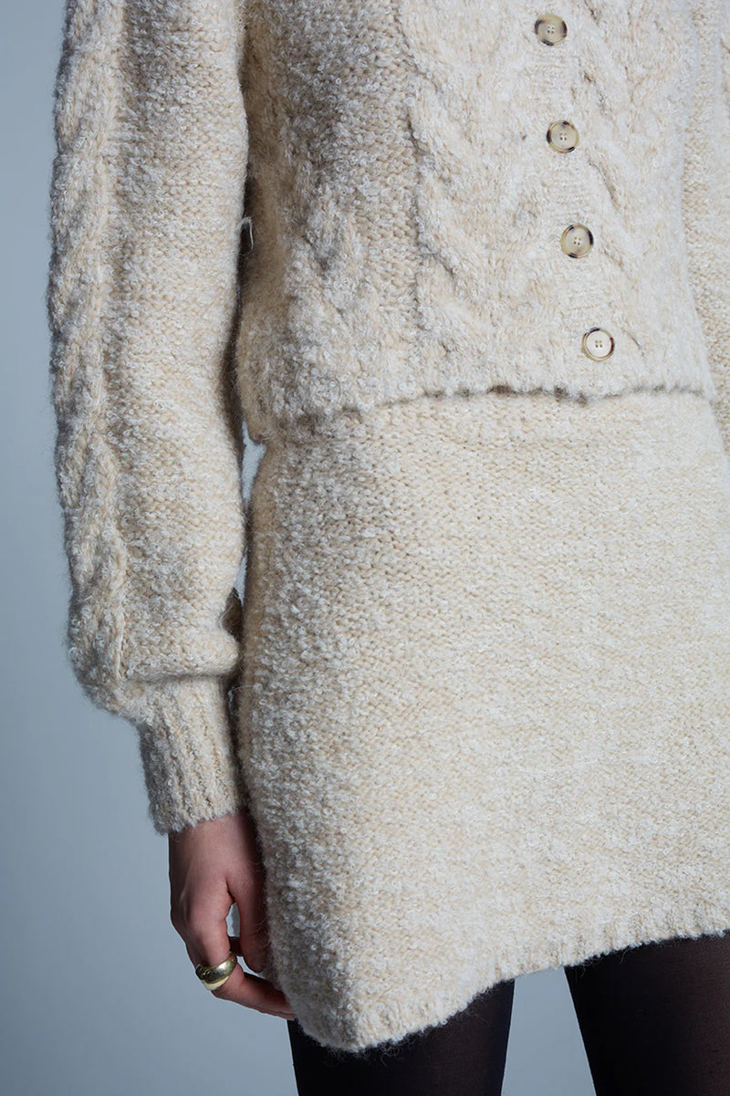 Isla Tweed Mini Skirt in Pale Camel Ivory Tweed