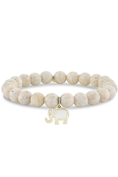 ENAMEL ELEPHANT CHARM ON BEAD CREAM JASPER