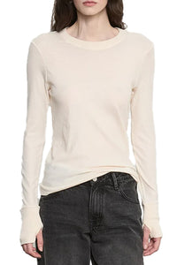 Fine Cashmere Jersey Easy Cuffed Crew in Natural