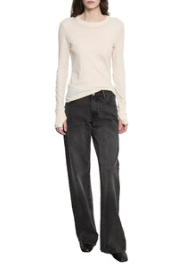 Fine Cashmere Jersey Easy Cuffed Crew in Natural