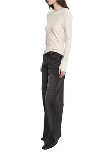 Fine Cashmere Jersey Easy Cuffed Crew in Natural