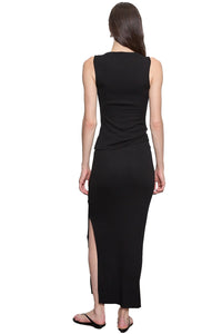 Silk Rib Sleeveless Boatneck in Black