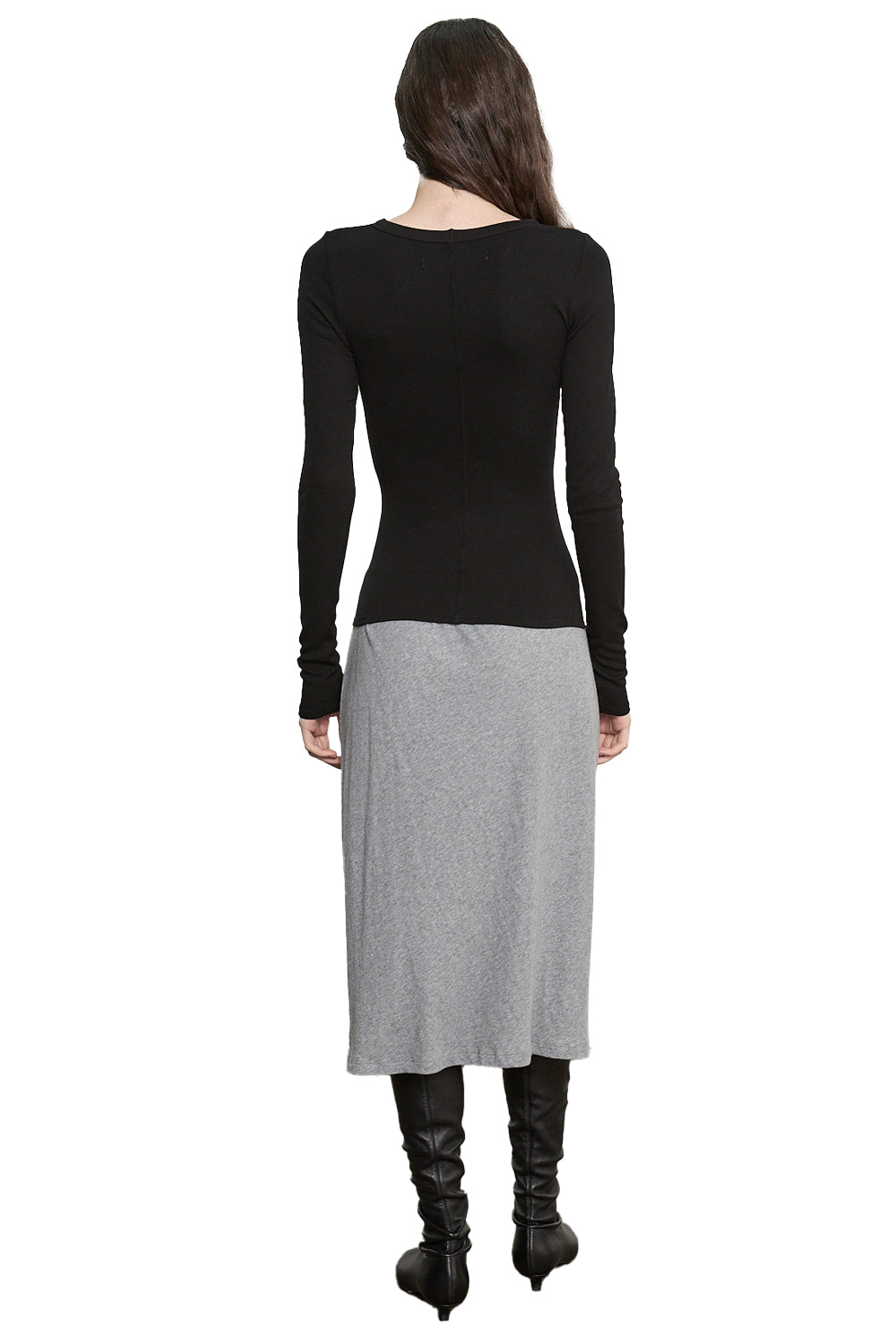Fluid Silk Rib Essential Crew in Black
